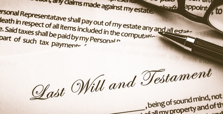 Document titled Last Will and Testament with a pen resting on top